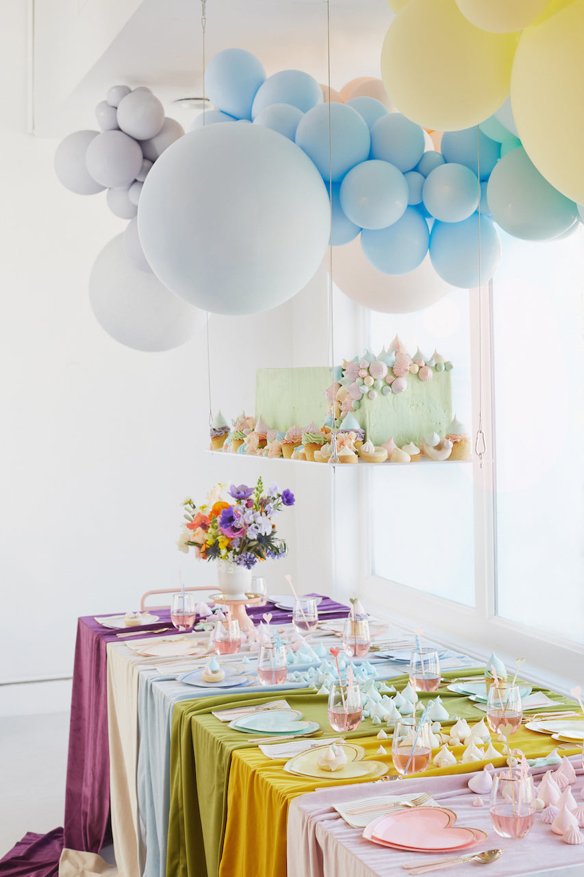 St. Patrick's Day party set-up with floating cake.