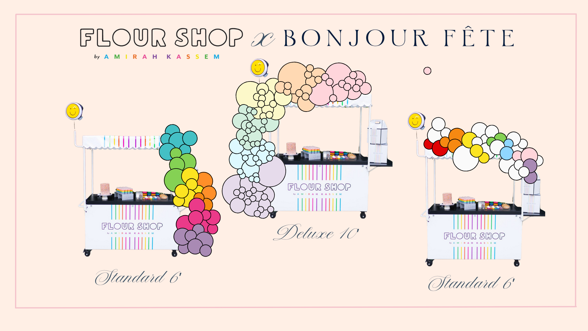 Bonjour Fête balloon garland styles for the Flour Shop dessert cart.