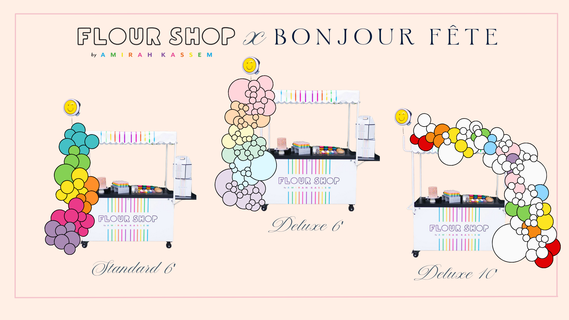 Bonjour Fête balloon garland styles for the Flour Shop dessert cart.