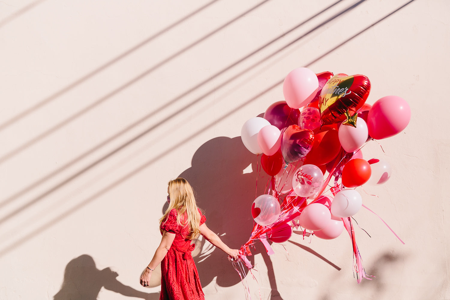 Red and pink Valentine's Day balloon bouquet. 
