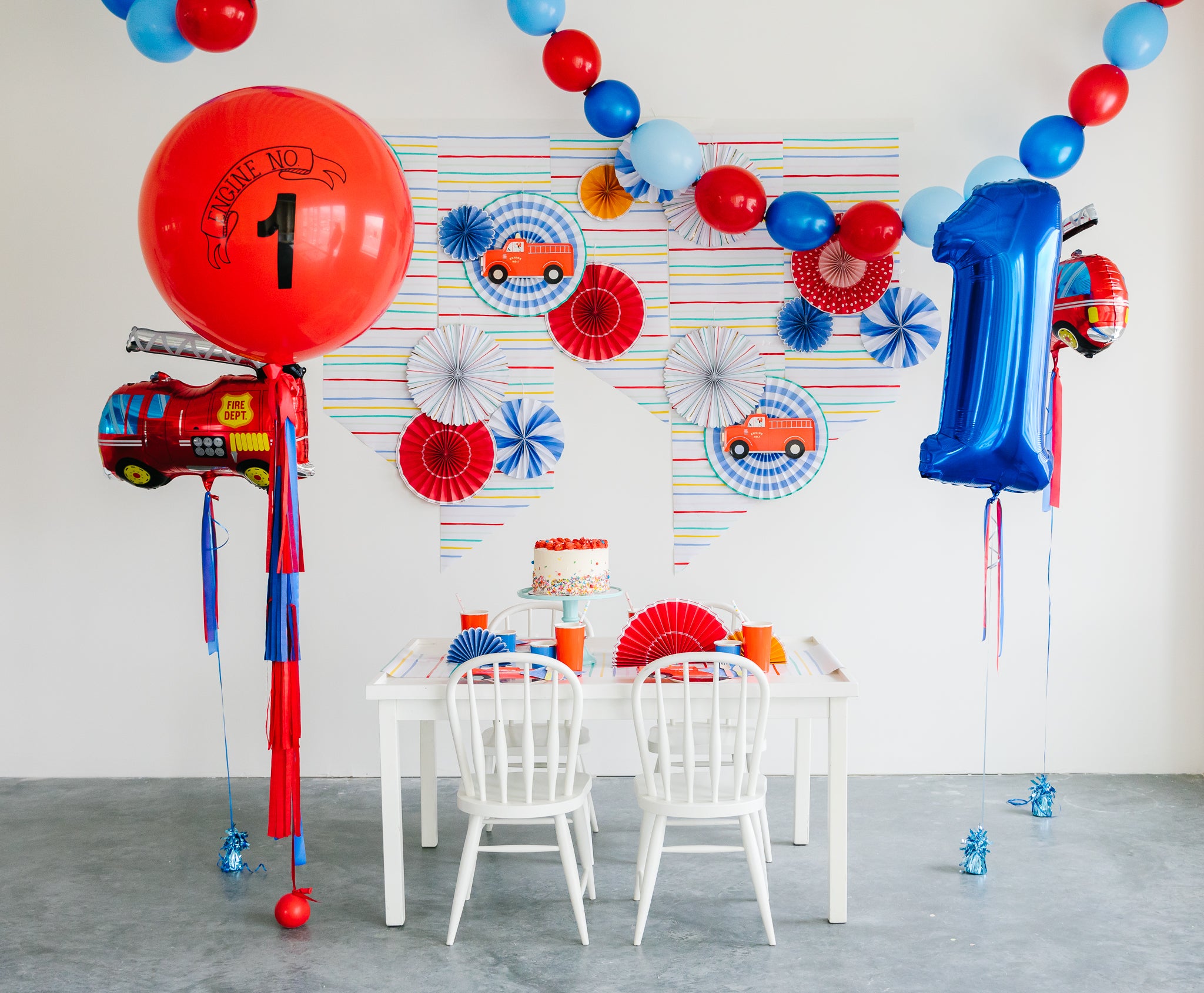 Fire truck themed birthday party supplies and decorations for boys