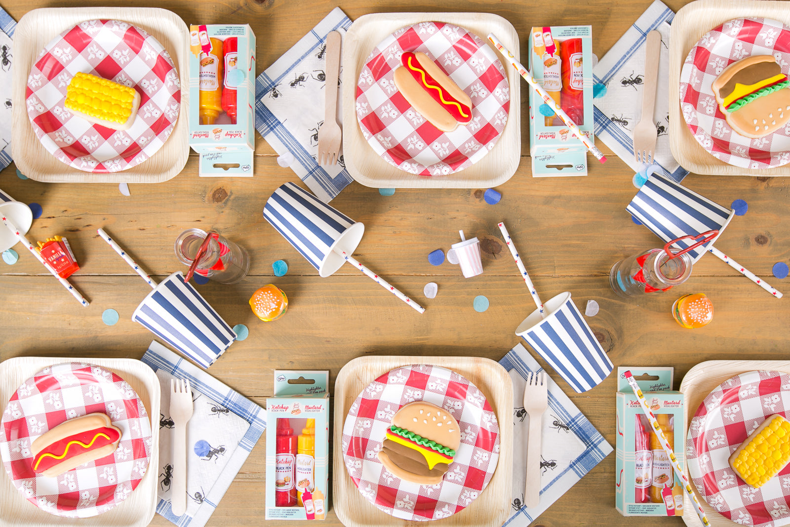 Barbecue party supplies and tablescape ideas.