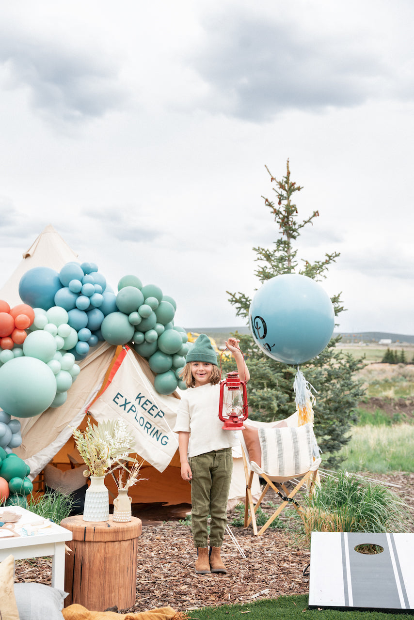 Camping-themed birthday party ideas.