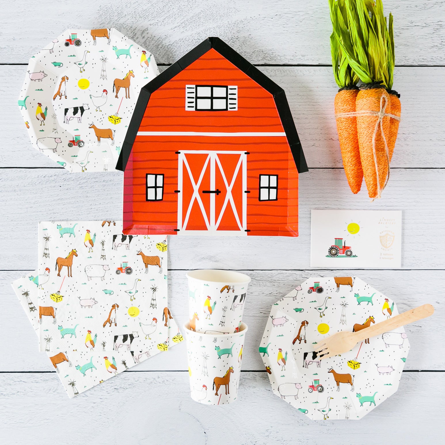 Farm theme birthday party supplies.