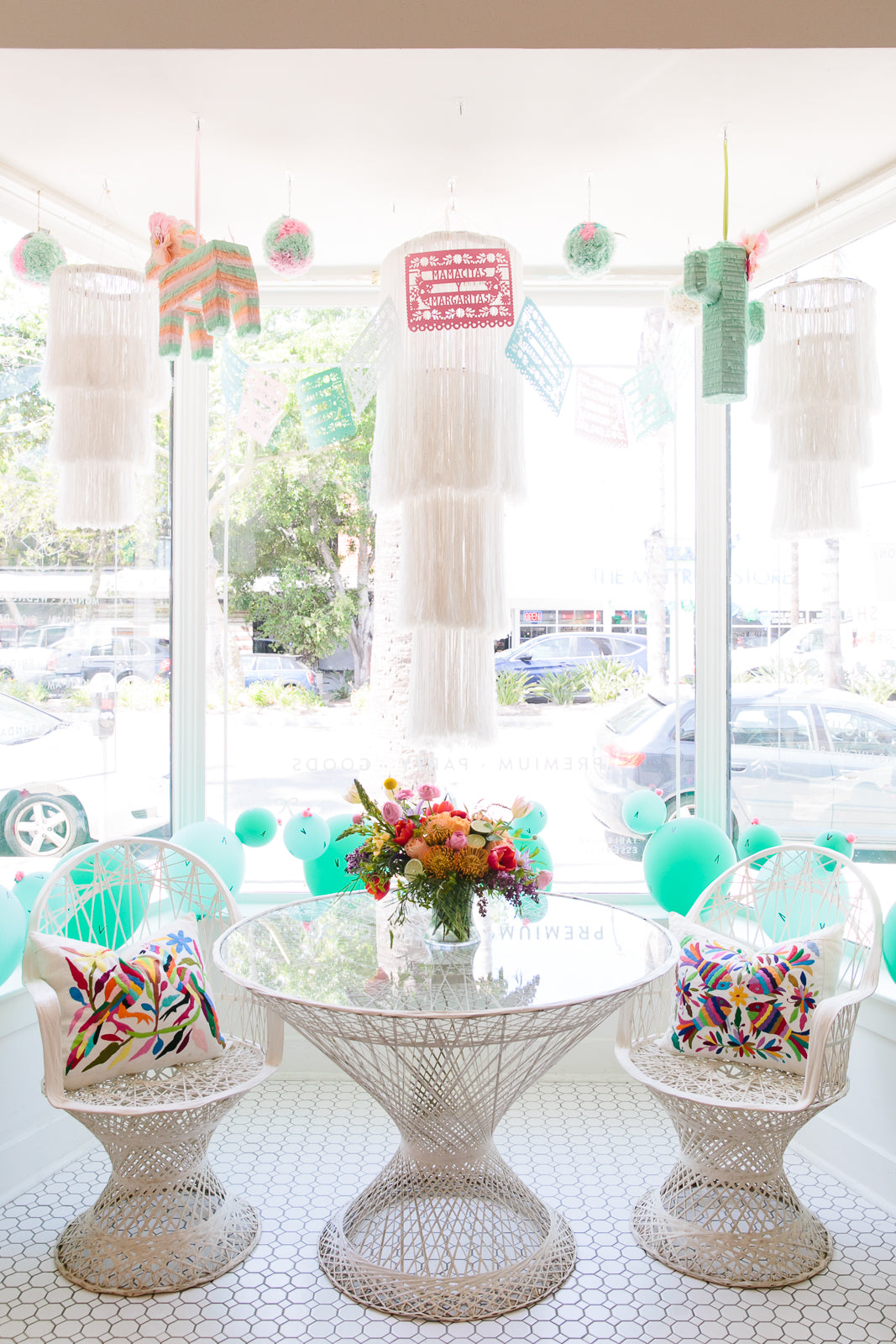 Colorful Cinco de Mayo garlands and cactus accents for a Mexican fiesta. 
