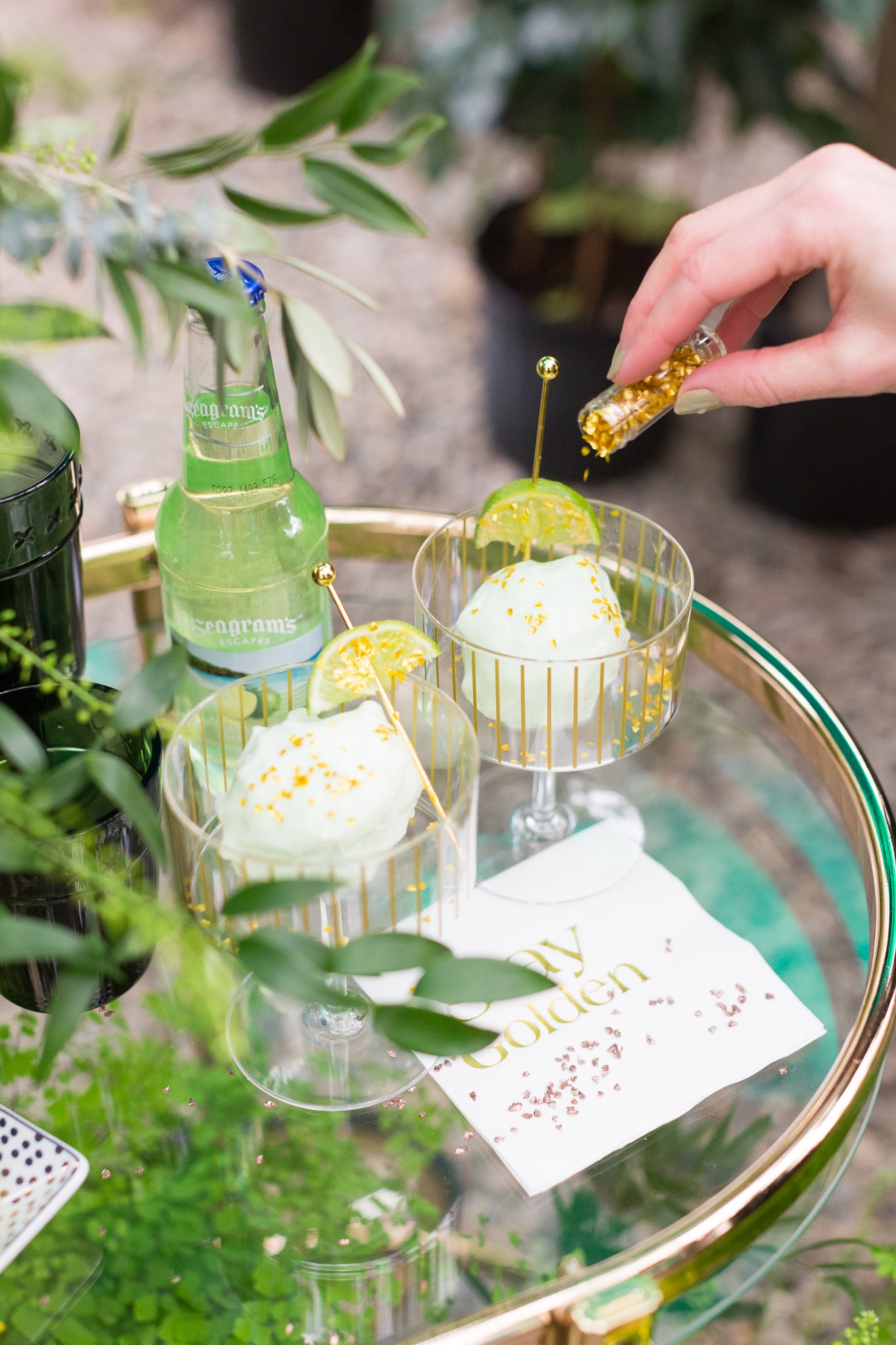 Bar cart set-up for St. Patrick's Day party