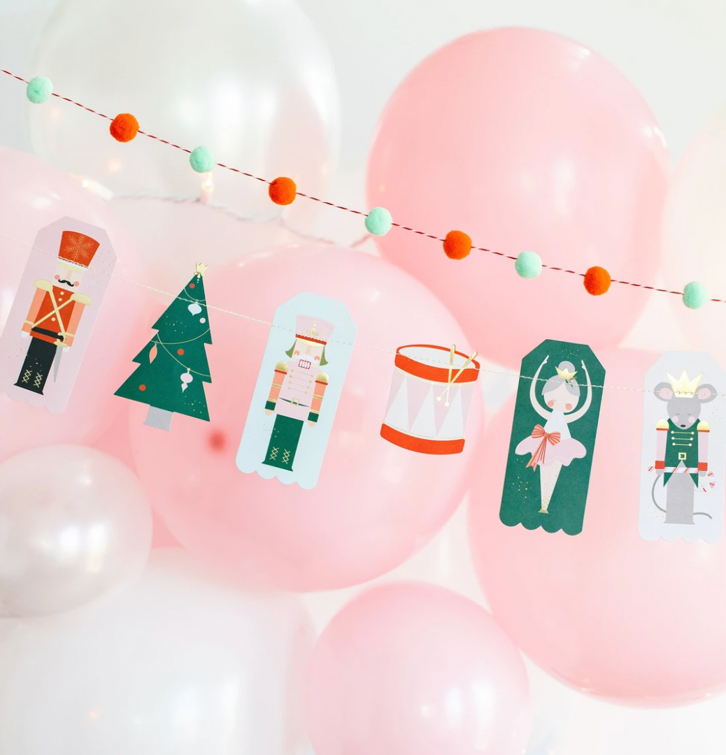 Nutcracker themed Christmas party decorations and garlands.