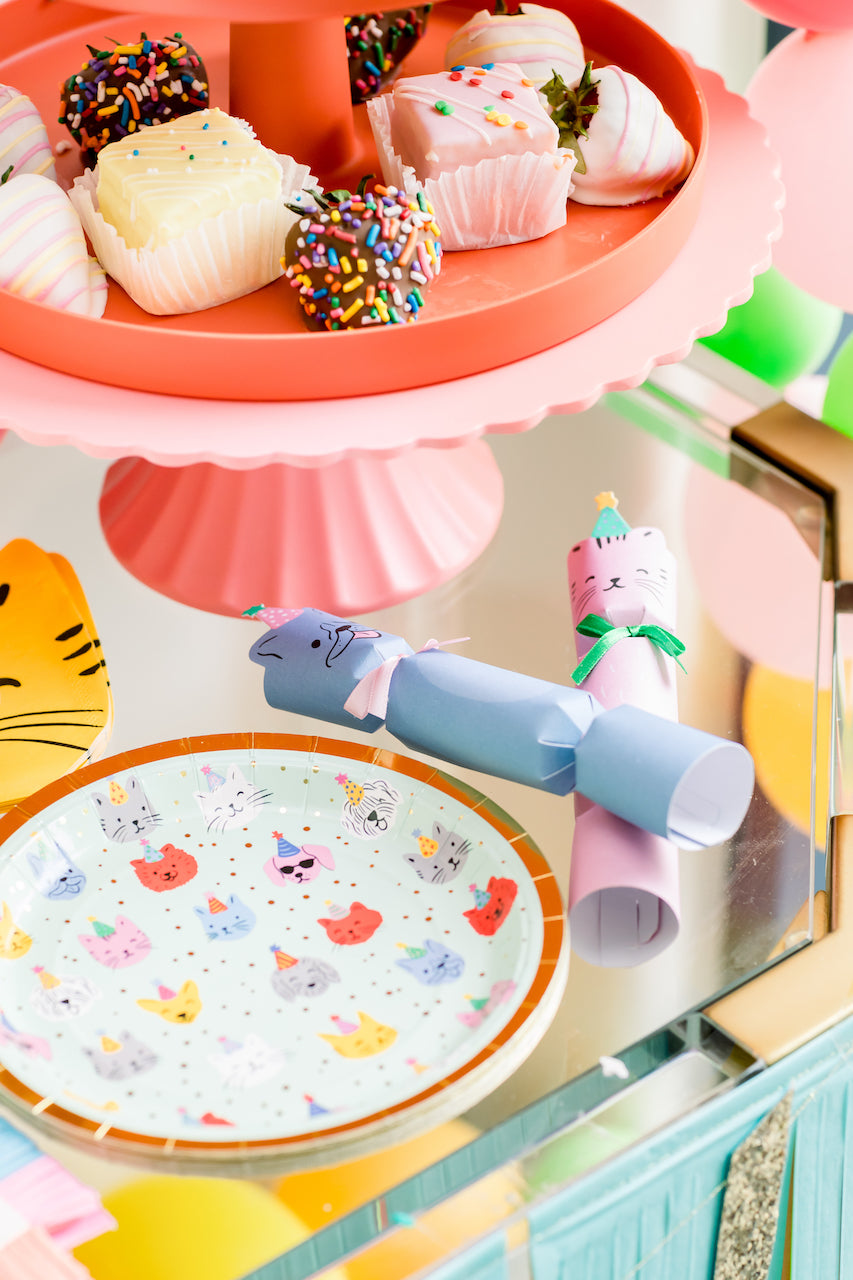 Party animal themed tableware for a birthday party