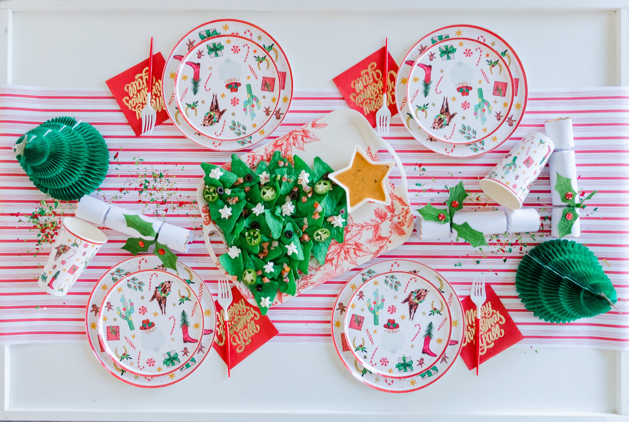 Cowboy Christmas table setting and party food ideas.