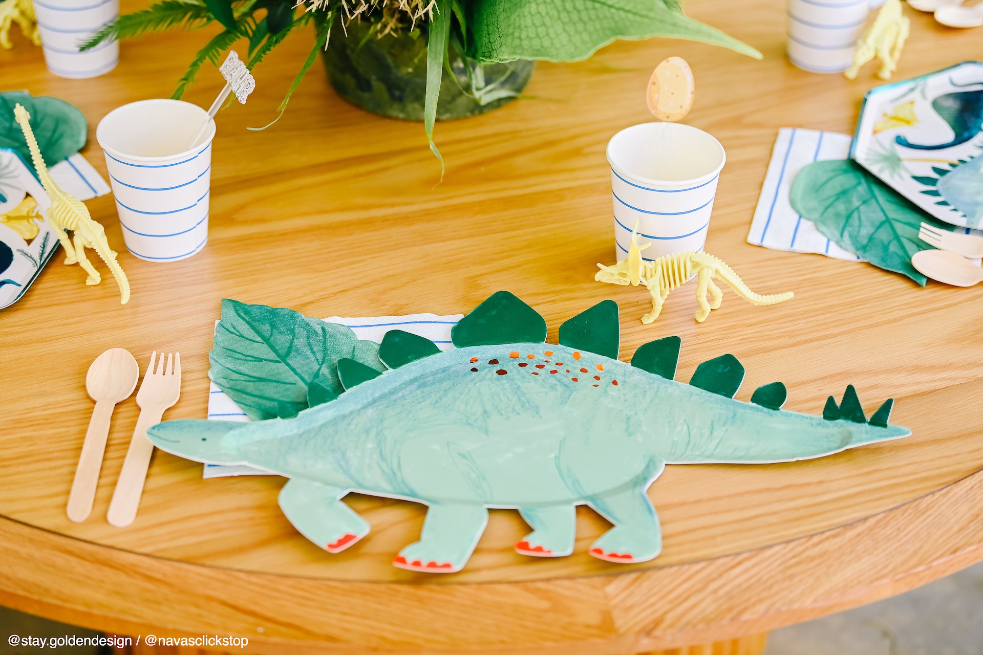 Dinosaur theme party supplies for a boy's birthday party.