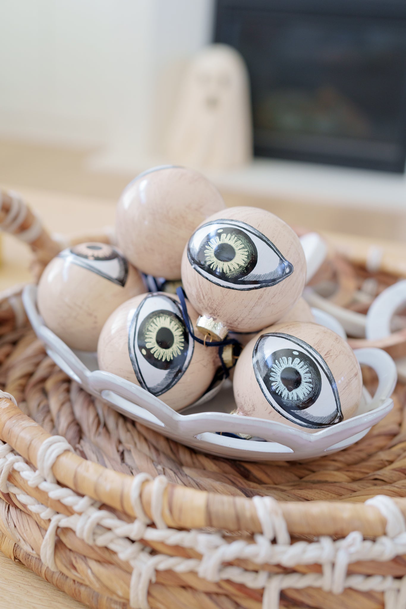 Eyeball decoration in basket. 