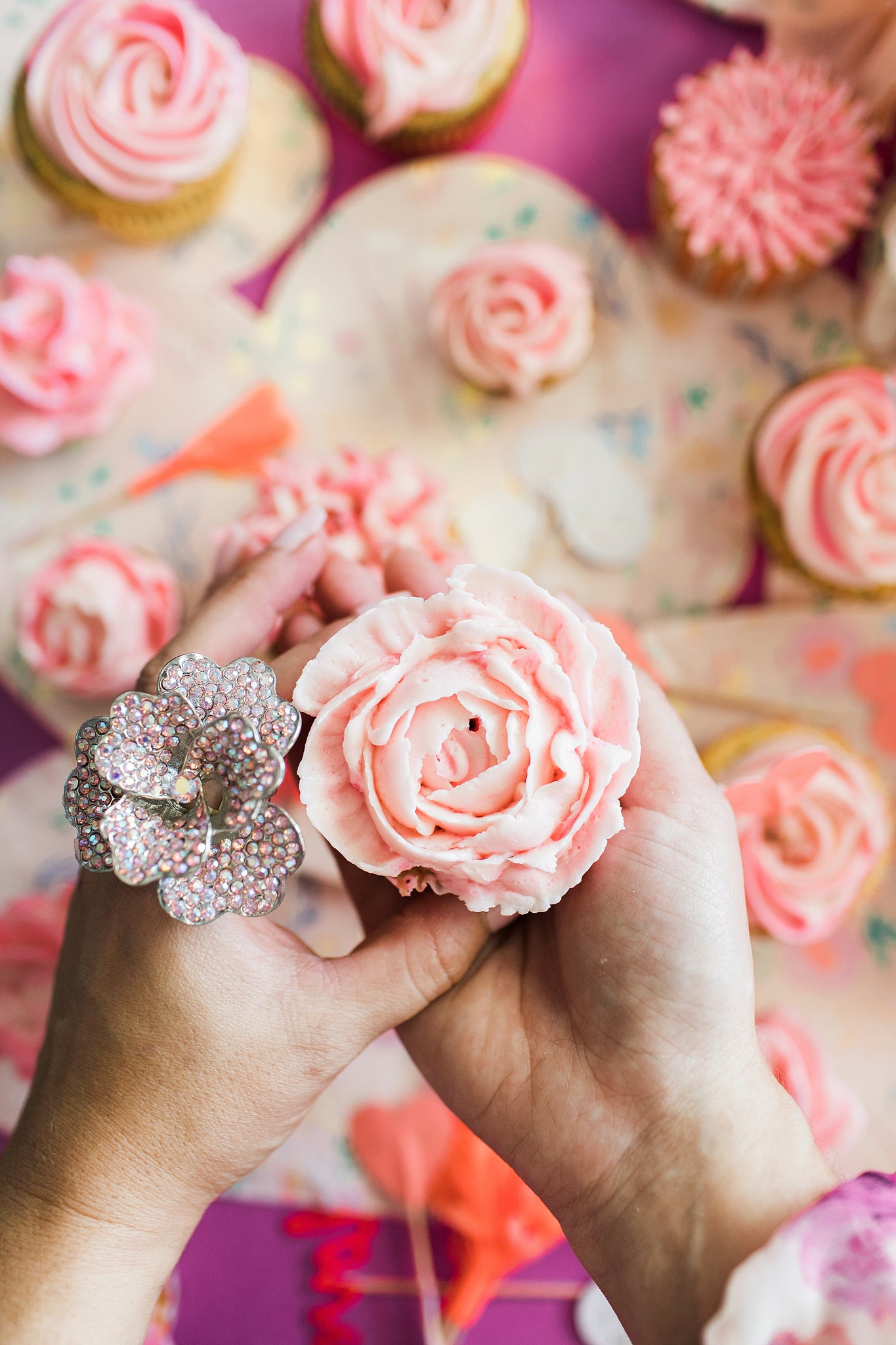 Valentine's Day cupcakes with rose frosting