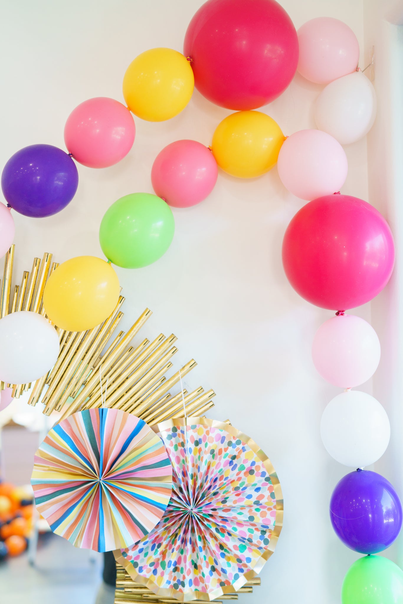 Rainbow balloon garland for a birthday decoration