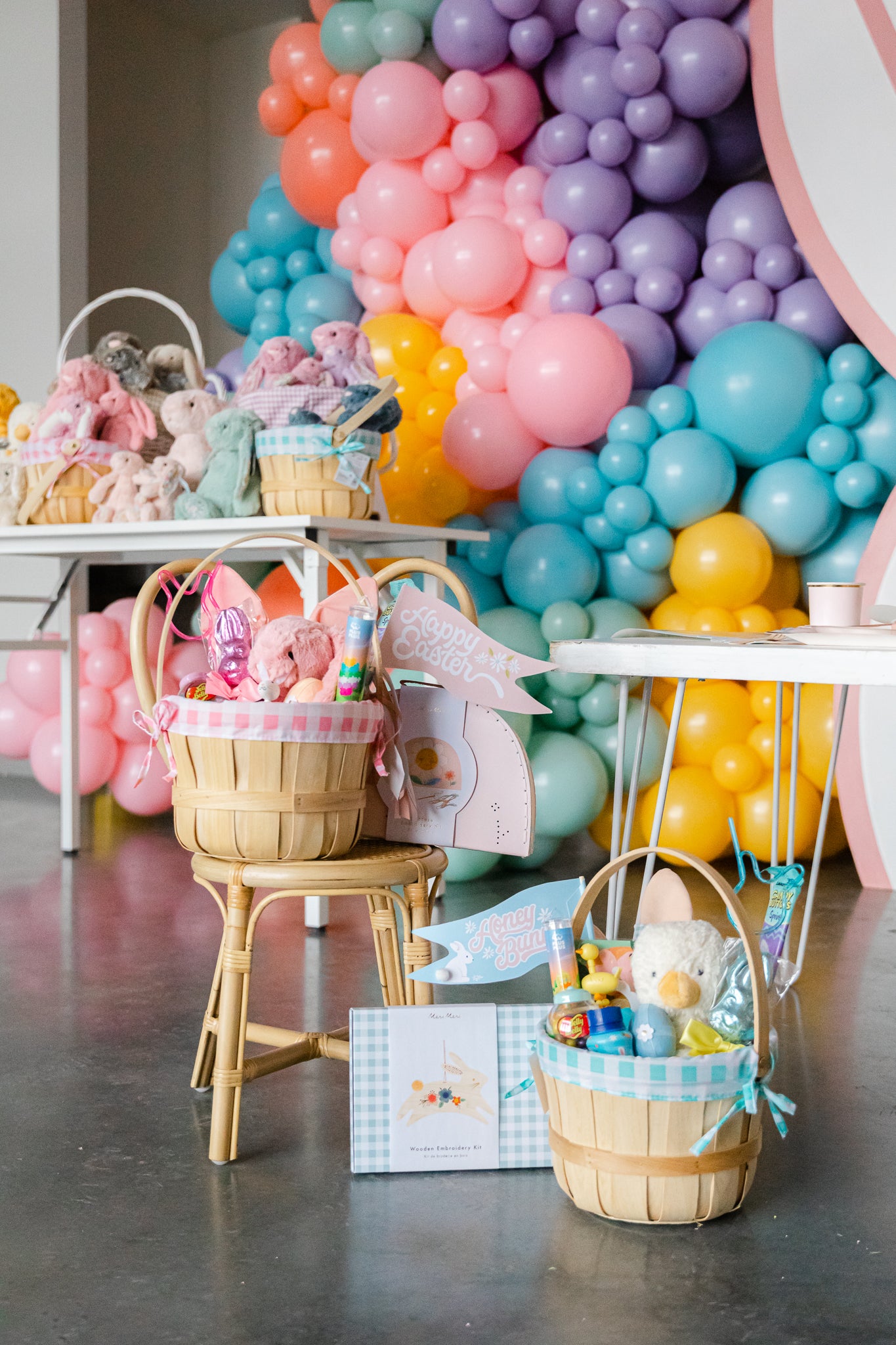 Easter basket ideas for kids in cute gingham Easter baskets.
