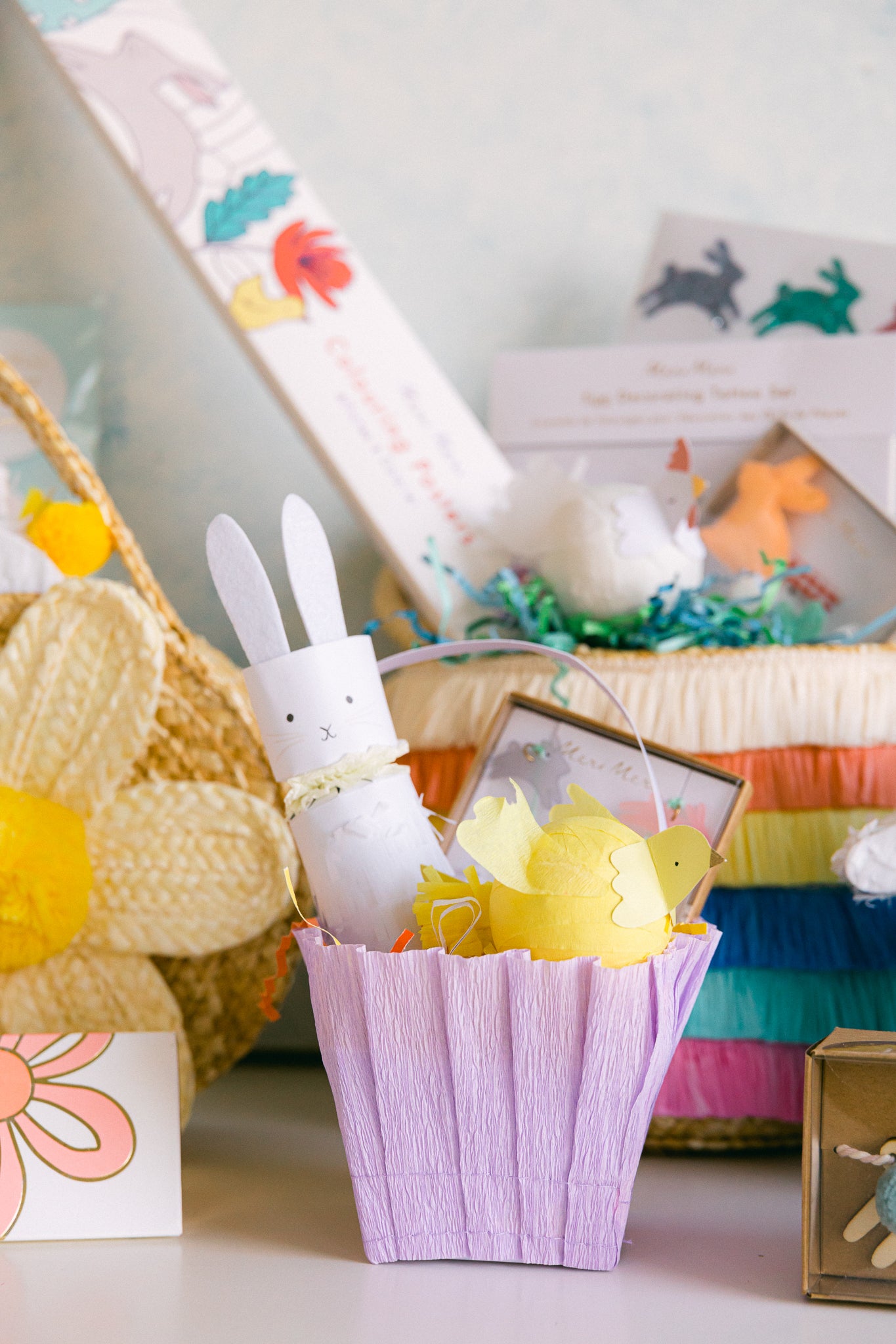 Mini Easter basket with Easter party favors inside. 