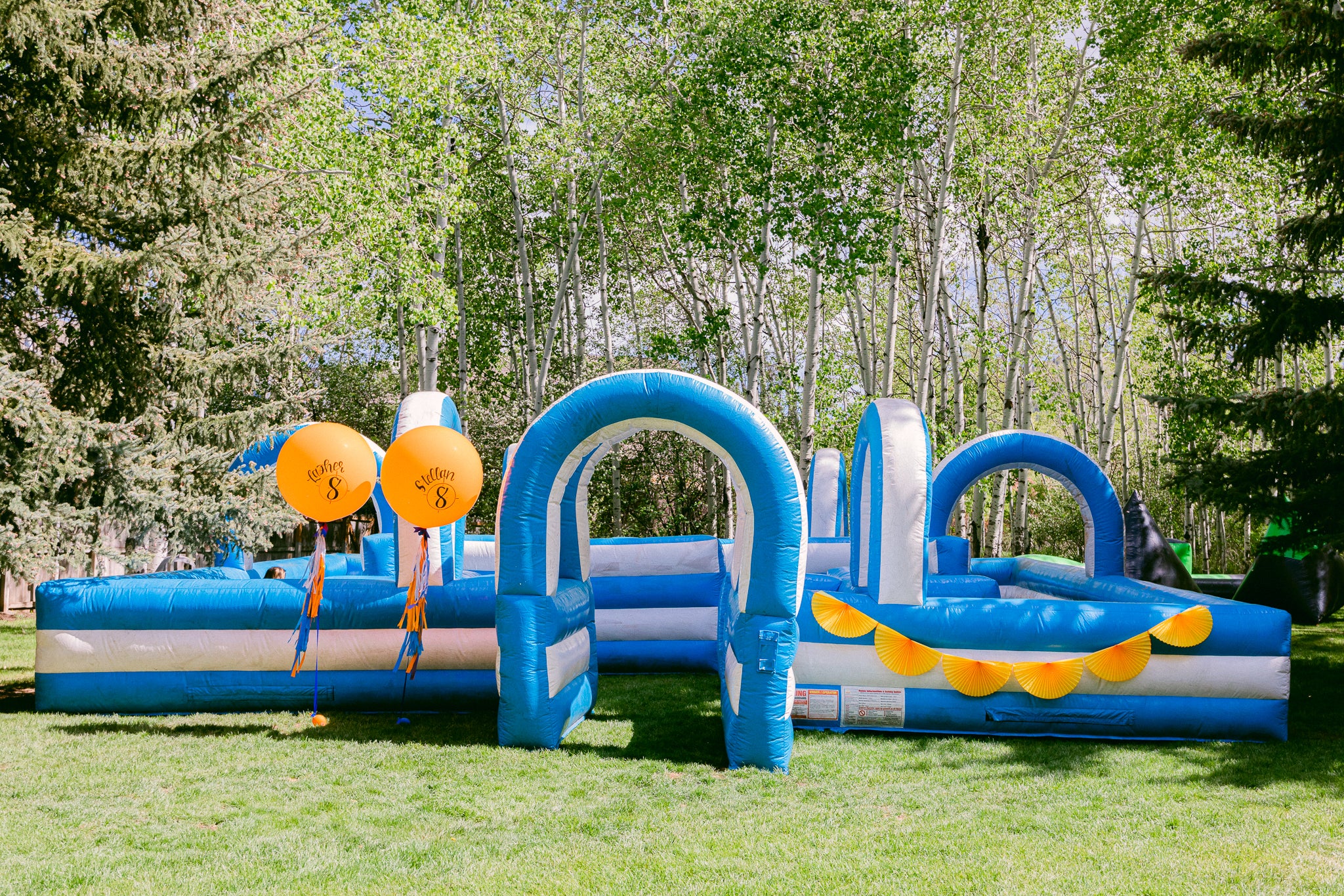 Inflatable obstacle course used for a Nerf-themed birthday party.