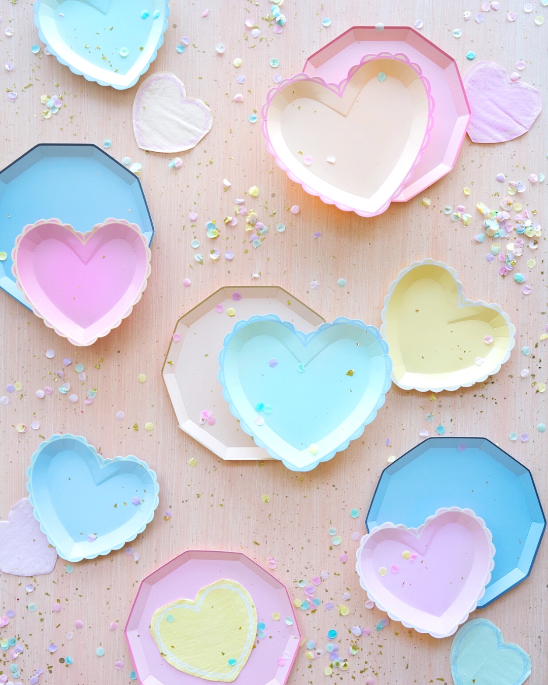 pastel heart shaped valentines day party supplies