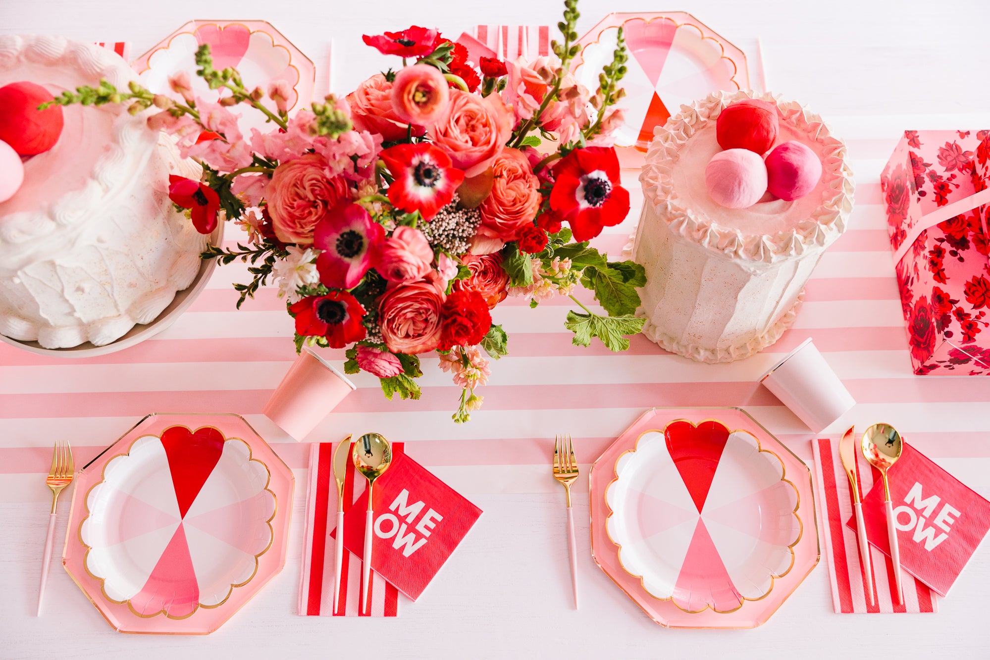 Red, pink, and peach Valentine's Day tableware