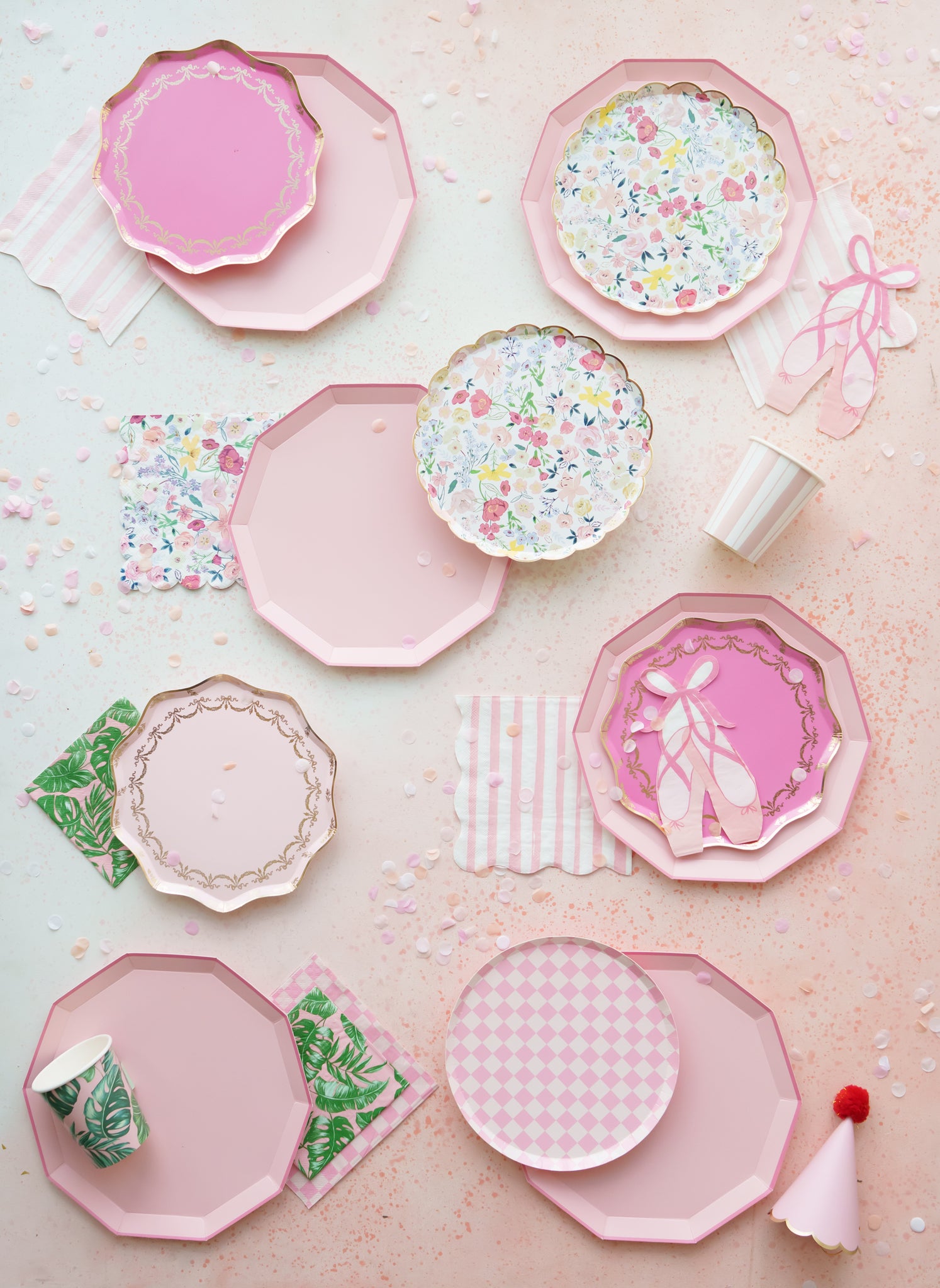 Petal pink premium party plates to use for a princess party, ballerina party, tea party, adult birthday party, girl baby shower, and any occasion!