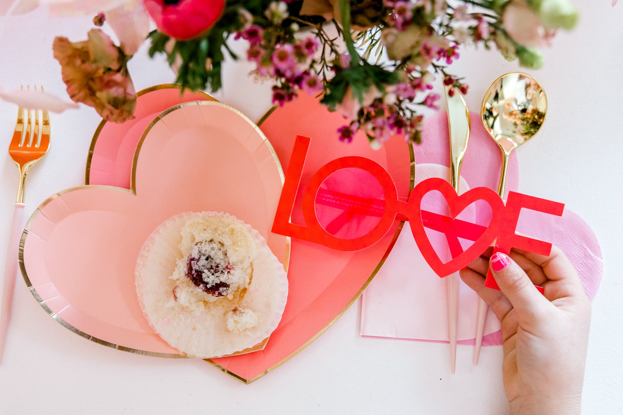 Place setting for a kids Valentine's Day party