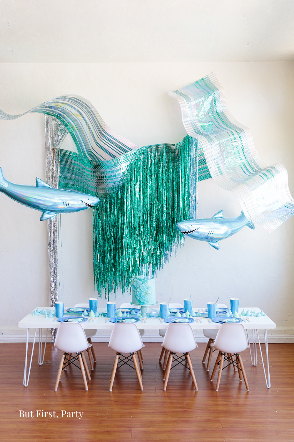 Shark-themed birthday party decoration ideas.