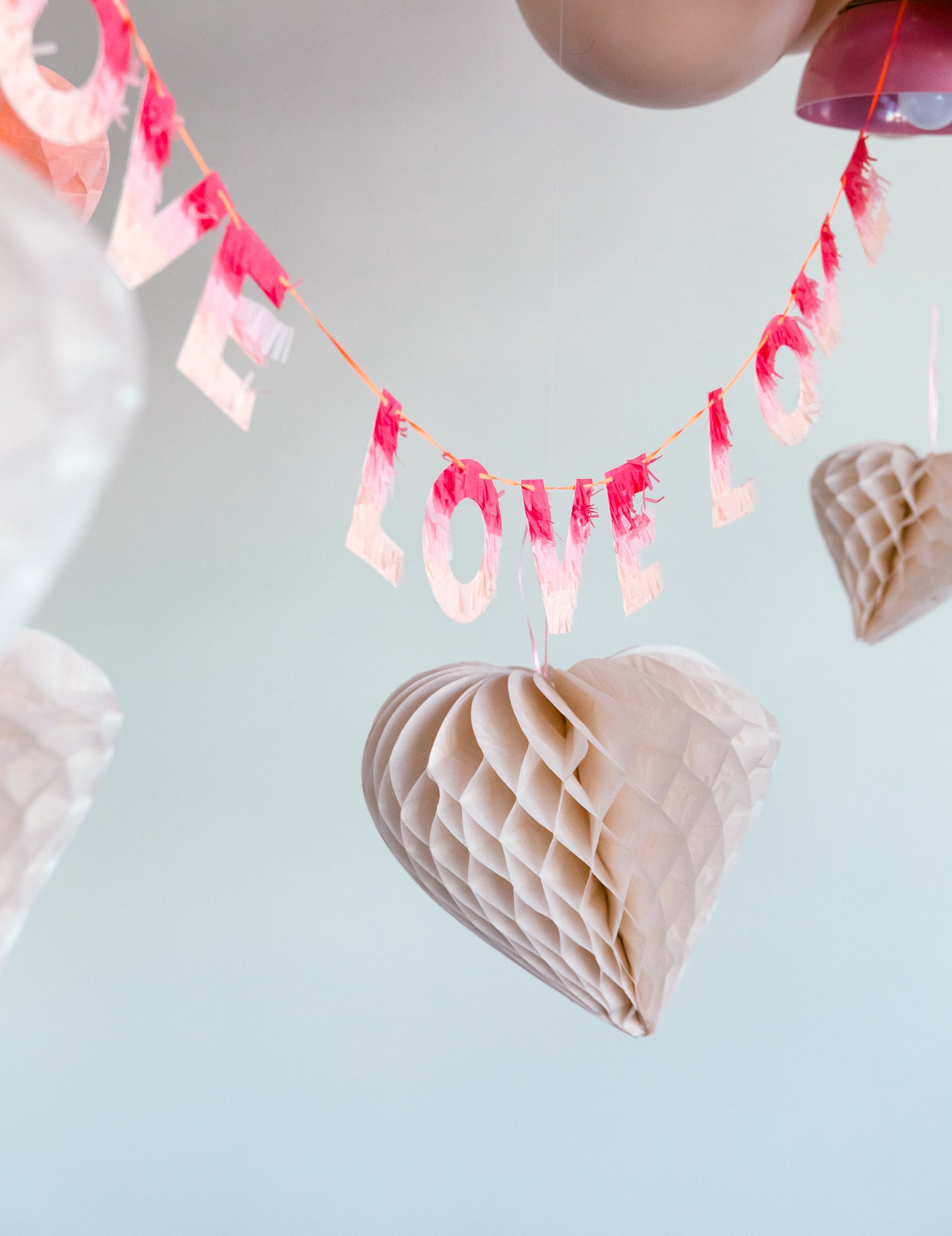 Love fringe banner used as an easy Valentine's Day decoration