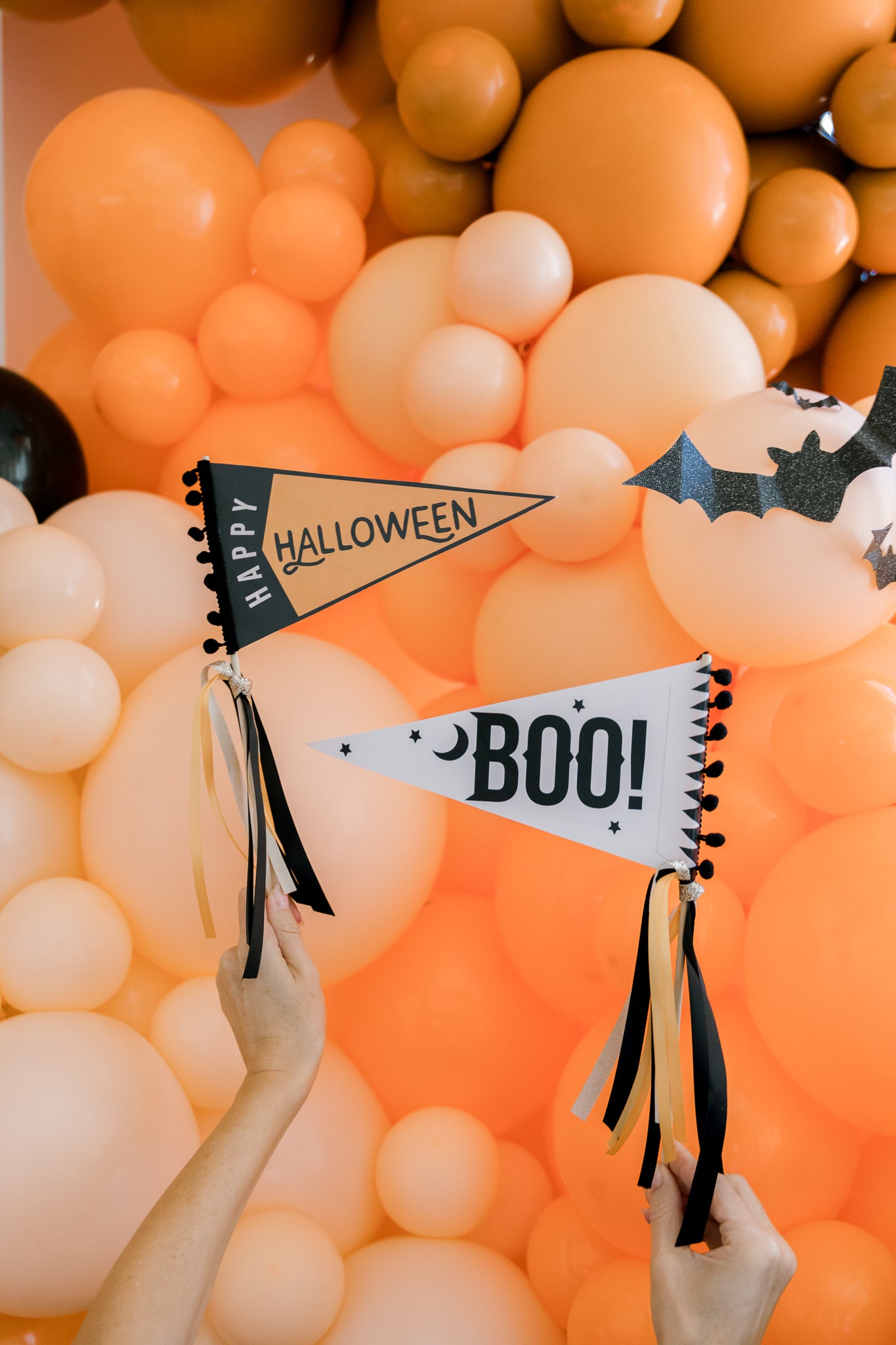 Halloween-themed flags used at a Vintage Halloween party.