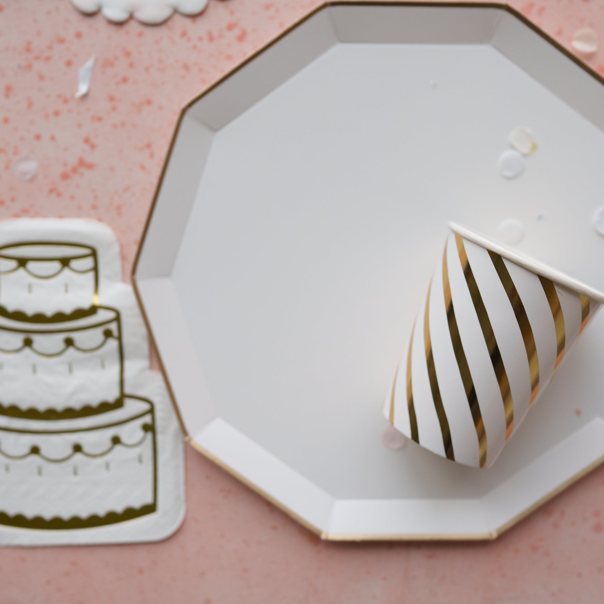 White premium party plates to use for a wedding shower, anniversary party, or any party theme!