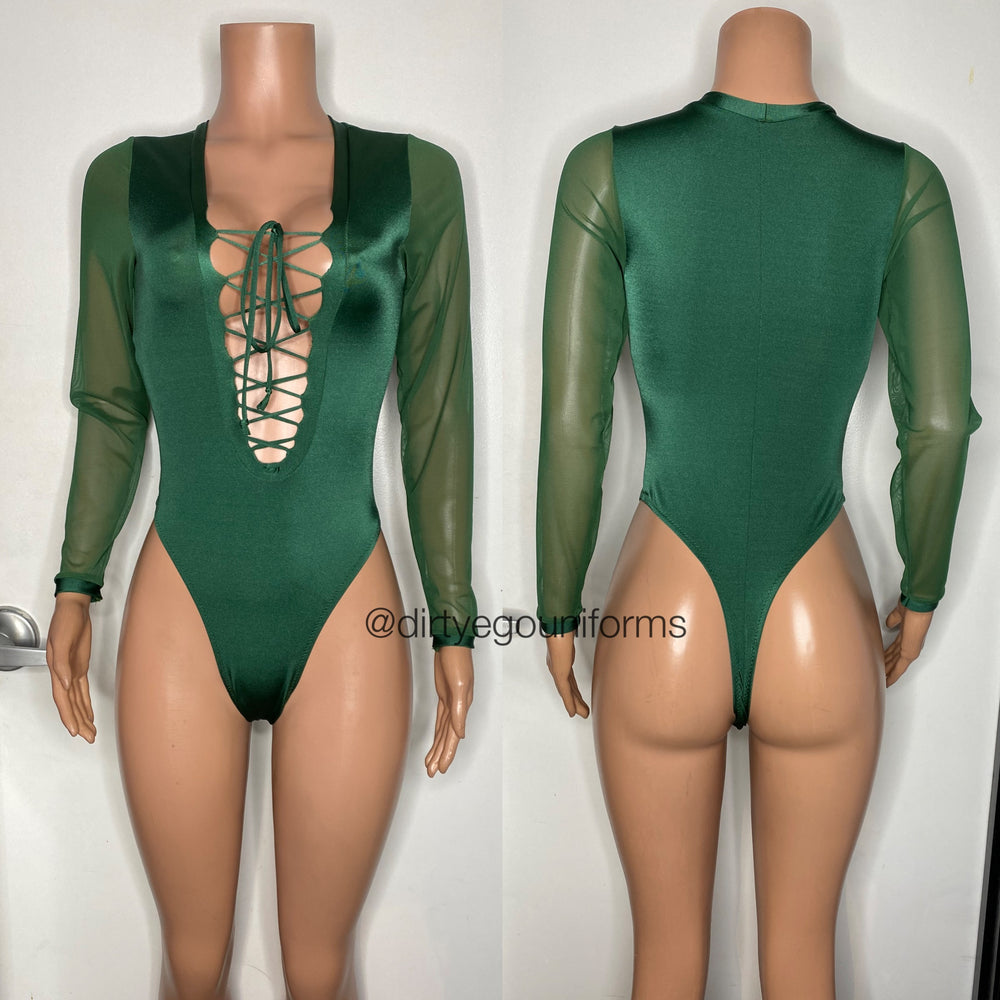 Cutout bodysuit with thong back. Bartender/waitress/bottle girl