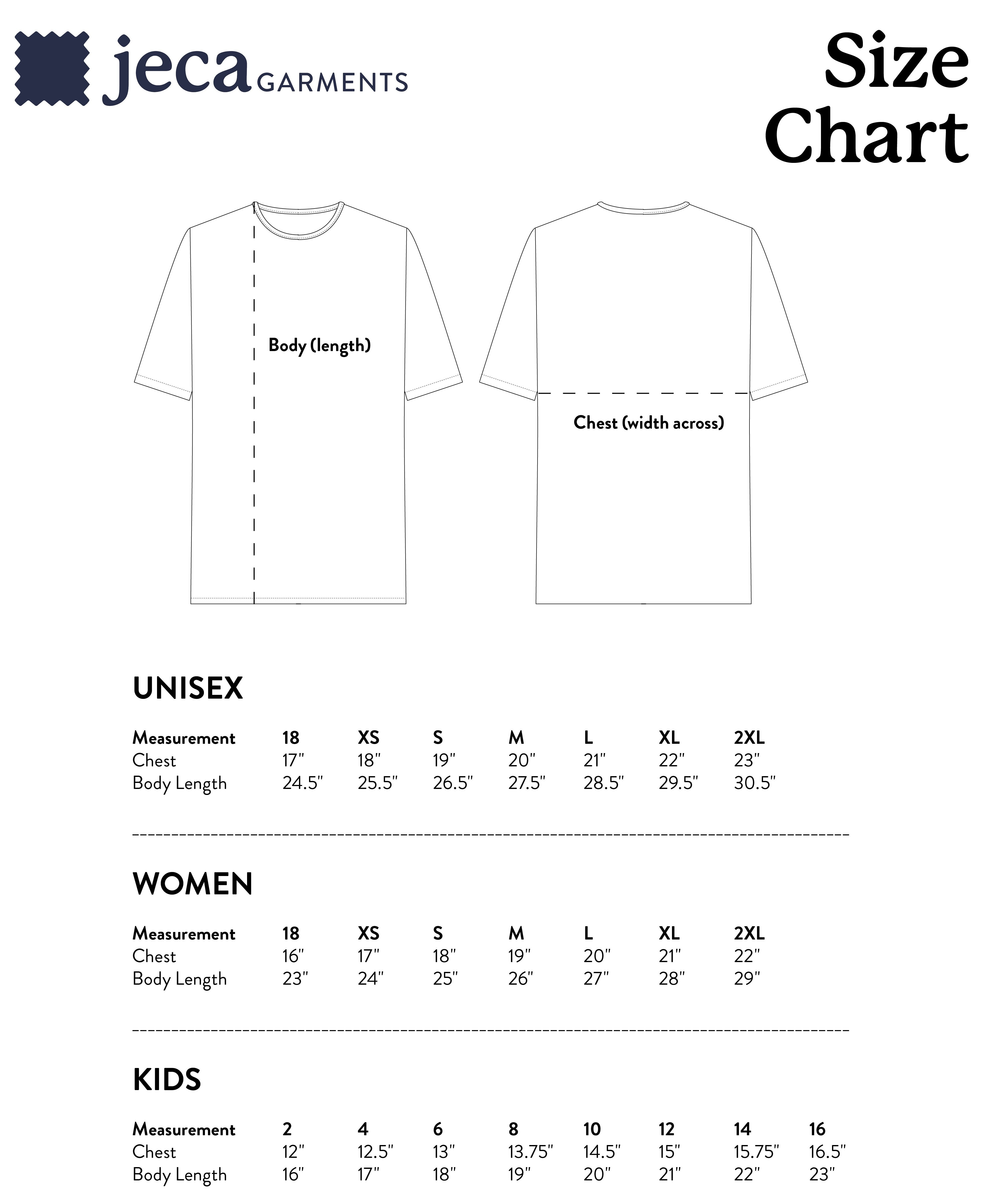 Size Chart | Jeca Garments