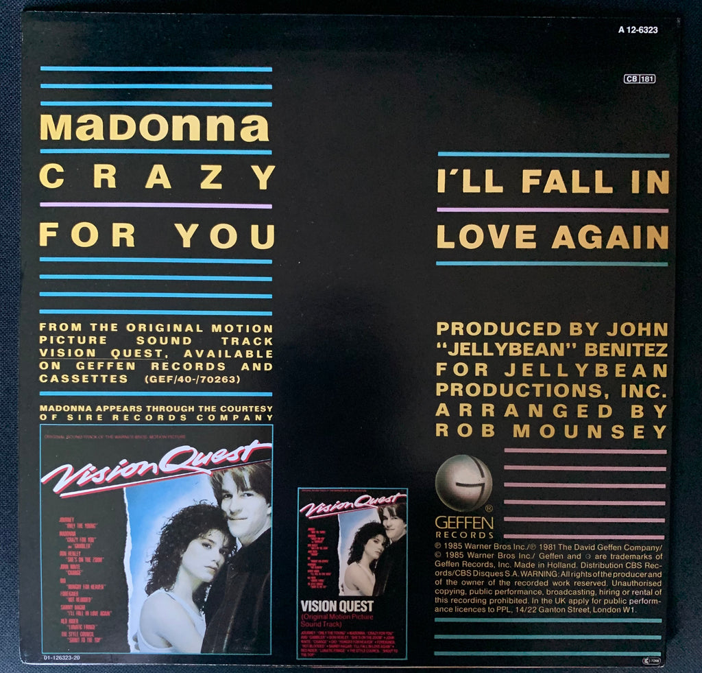Madonna Crazy For You Lp Vinyl 12 Near Mint Borderline Music