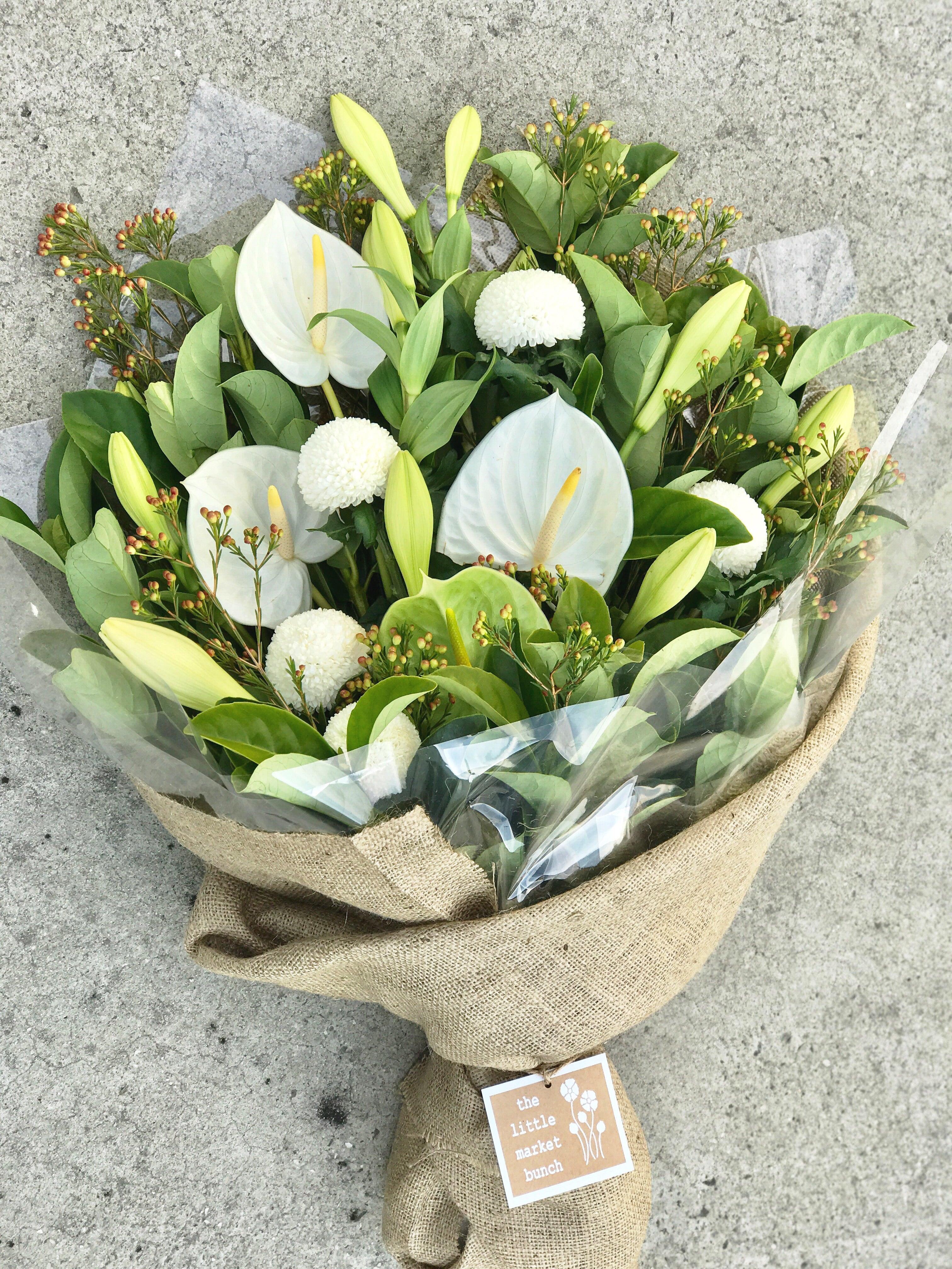 The little market bunch white funeral sympathy Bouquet – The Little ...