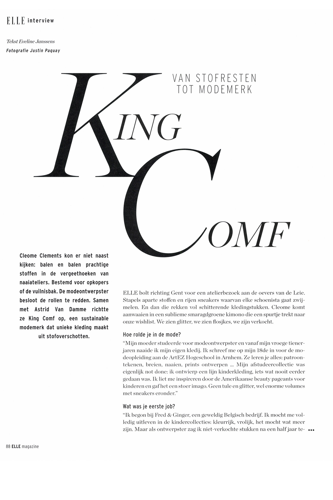 King Comf artikel in ELLE België - pagina 88