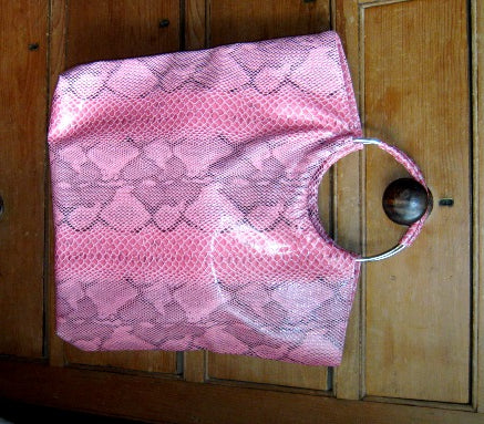 pink faux snakeskin tote bag