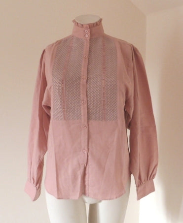 vintage 70s victorian pink blouse