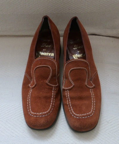 burnt orange suede loafers