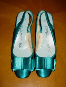 60s vintage green satin shoes 