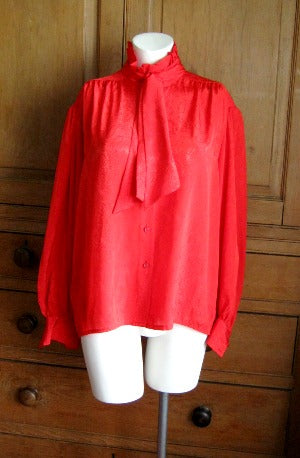 red pussy bow blouse