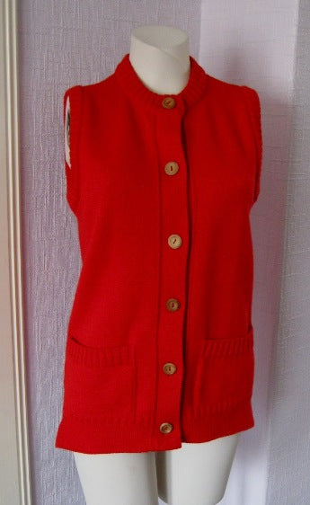 red guernsey sleeveless cardigan
