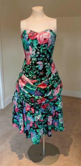 80s vintage Richards bold floral strapless dress