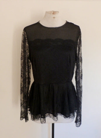 Zara black lace peplum tunic top