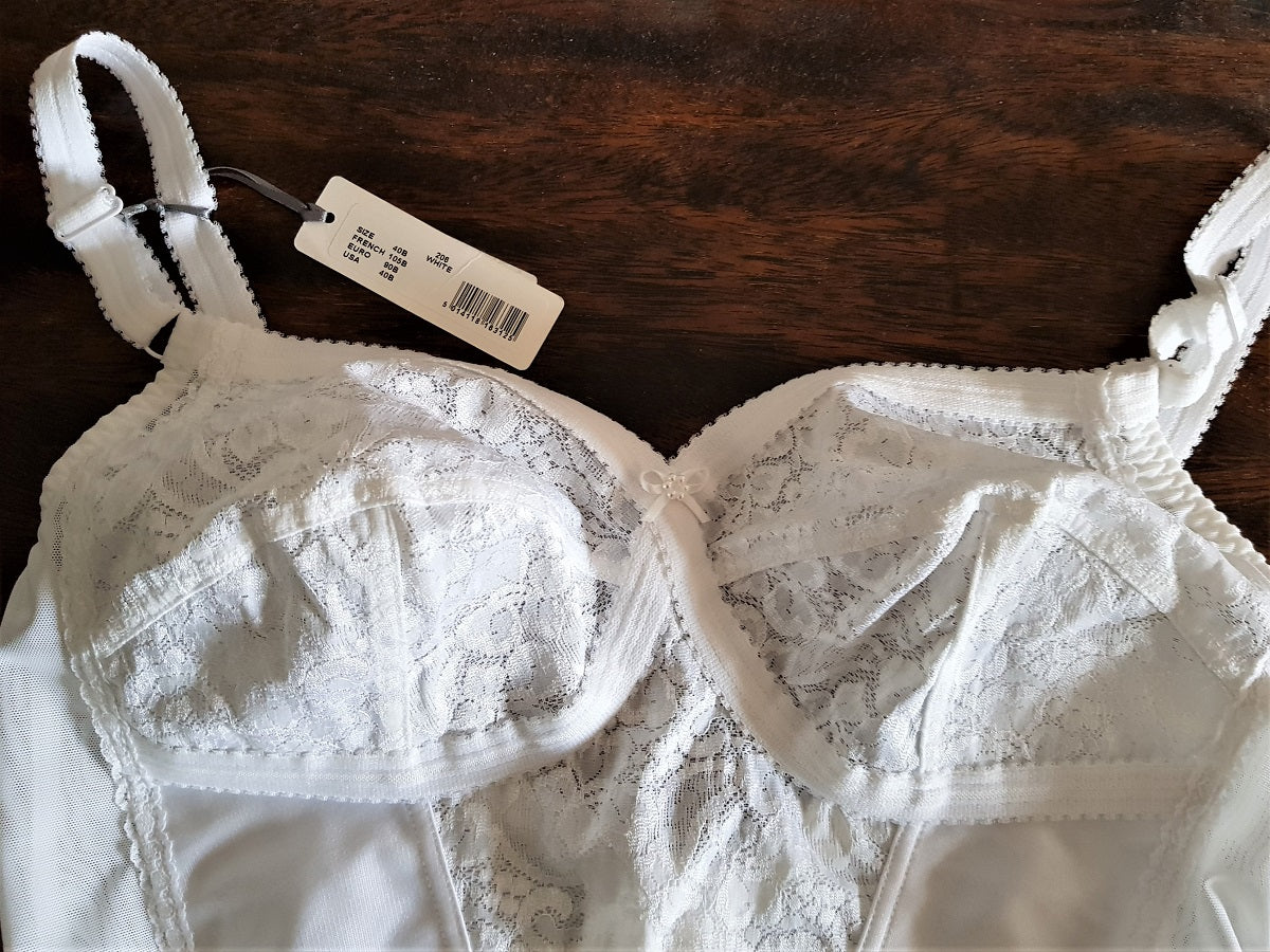 PLAYTEX LONGLINE BRA Style 4792 Satin Lace Mesh White 42B $8.00