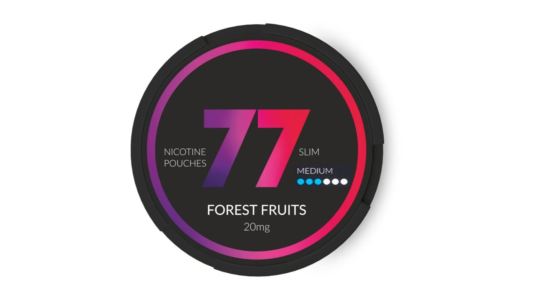 a tin of Forest Fruits 77 nicotine pouches