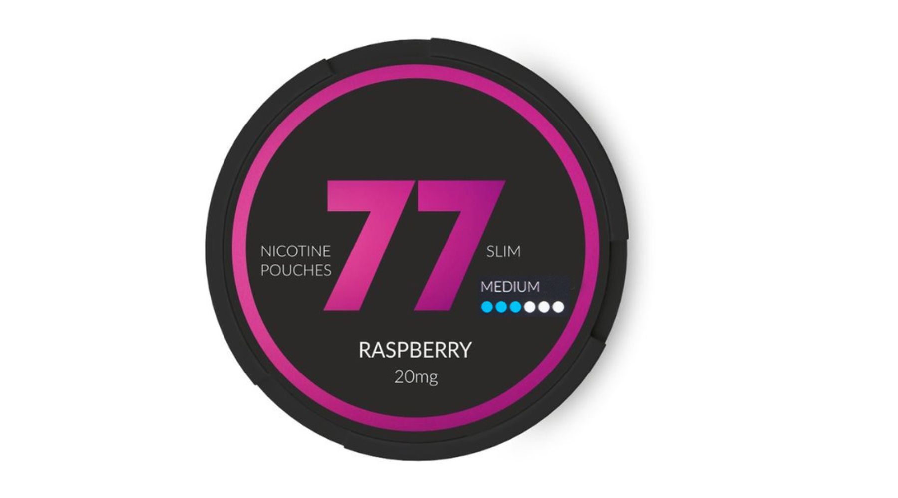 A tin of Raspberry 77 nicotine pouches