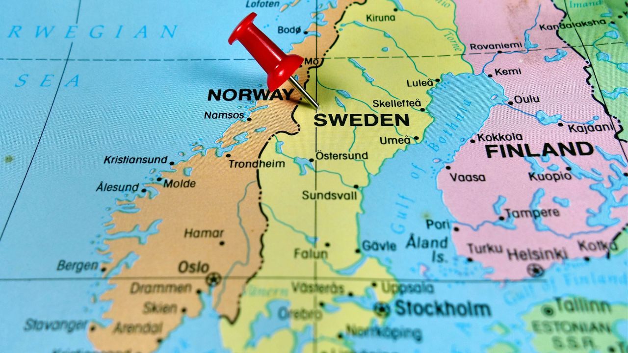 a map os Scandinavia which includes Finland, Norway and Sweden.