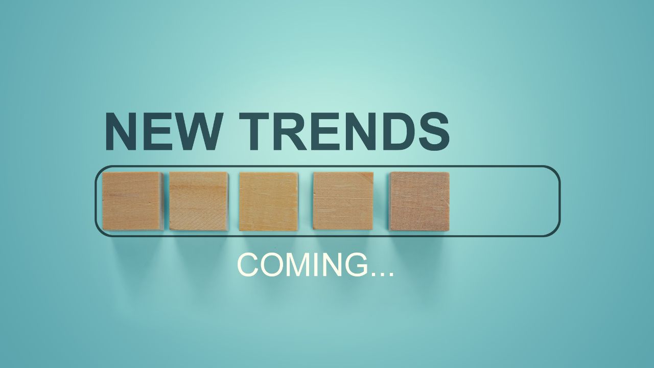 A blue background with the words "NEW TRENDS" and underneath the word "coming".