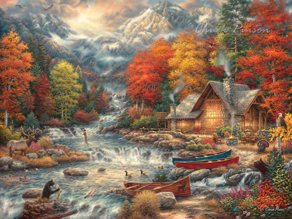 Autumn Angler - A Vibrant Impressionist Painting of a Man Fly Fishing on a  Lake Tapestry