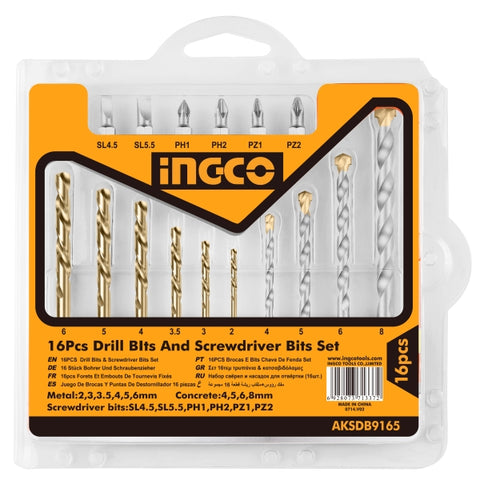 Ingco 16PCS drill bits & screwdriver bits set AKSDB9165 in Pakistan