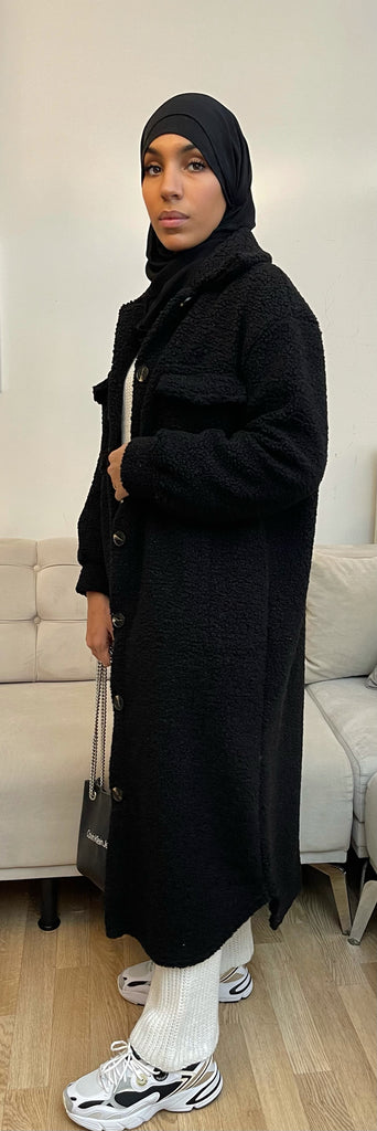 manteau long noir moumoute
