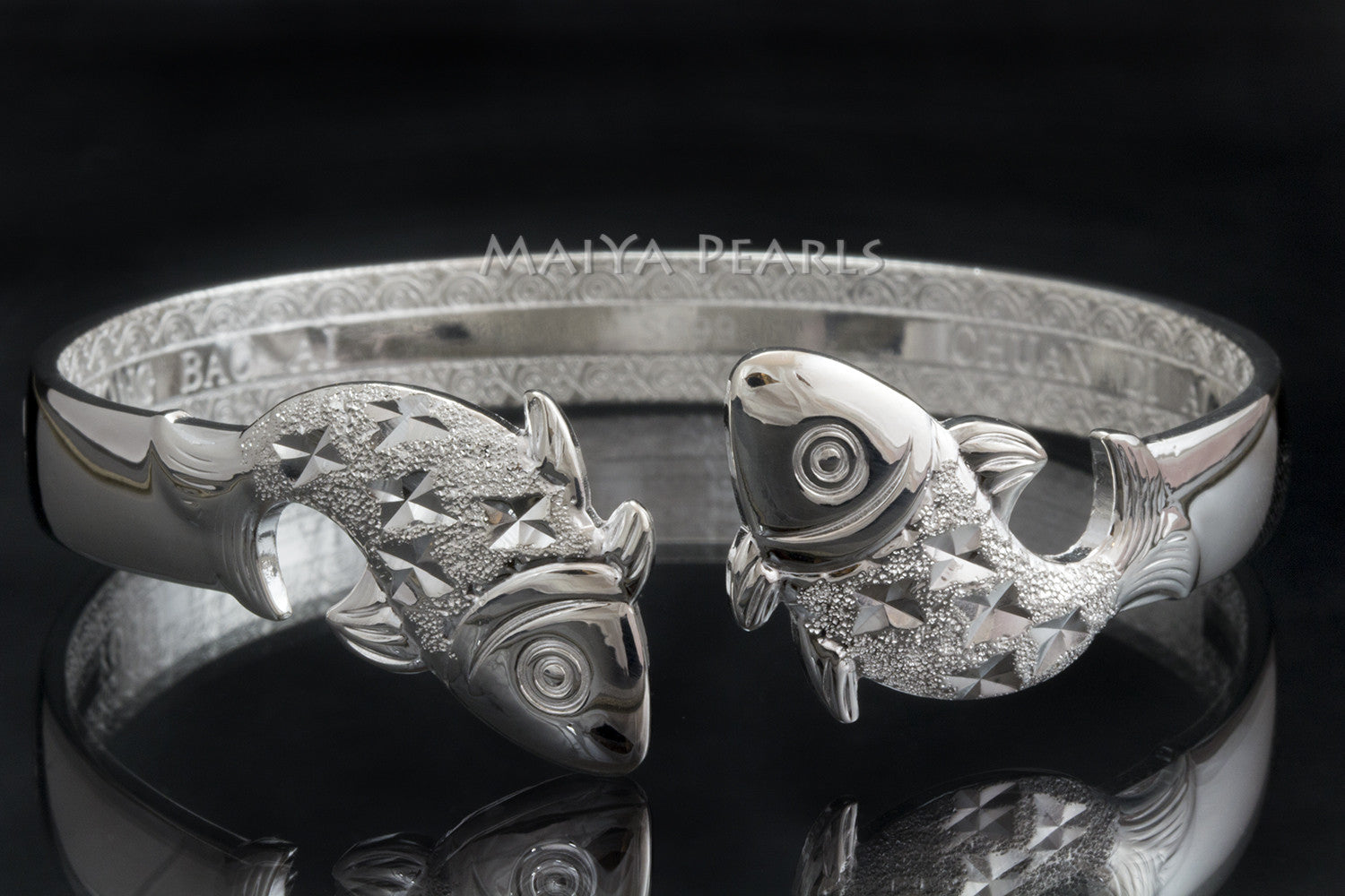 925 Sterling Silver Bangle - fish pattern - Men's Jewelry - Detail de Mode